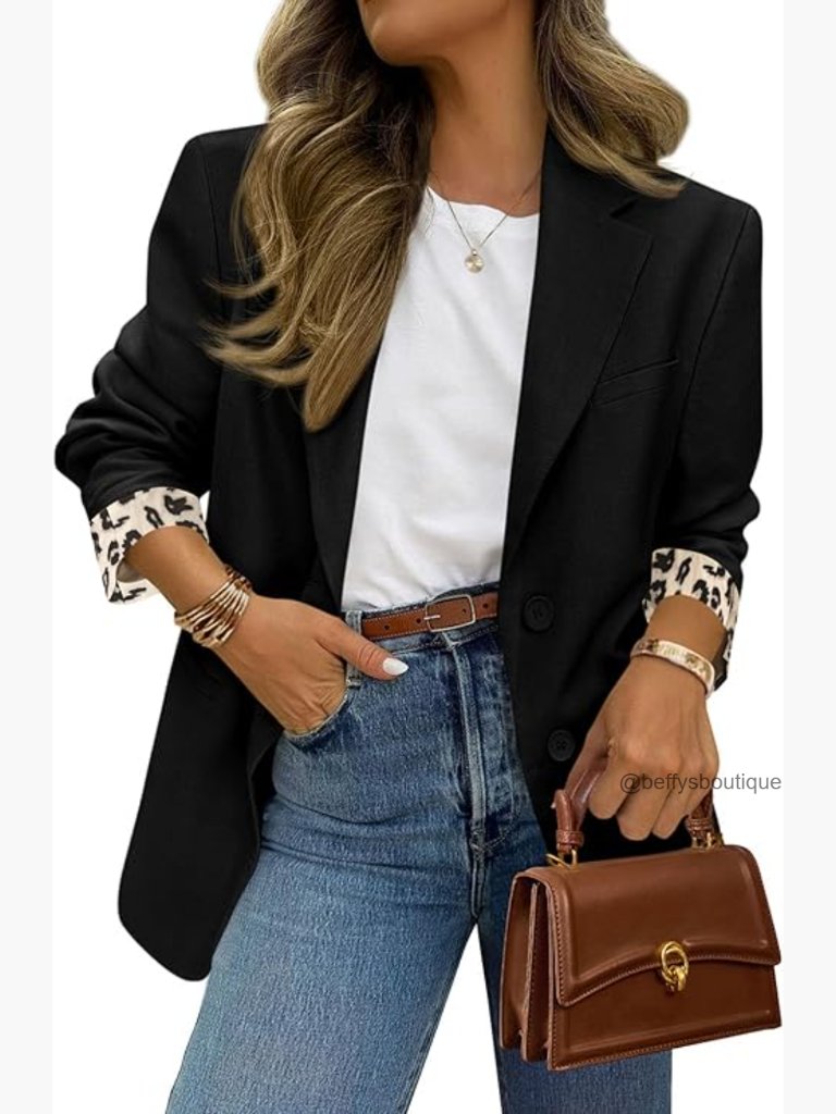Open Front Blazer Notch Lapel Long Sleeve Business Casual Office Suit Jacket
